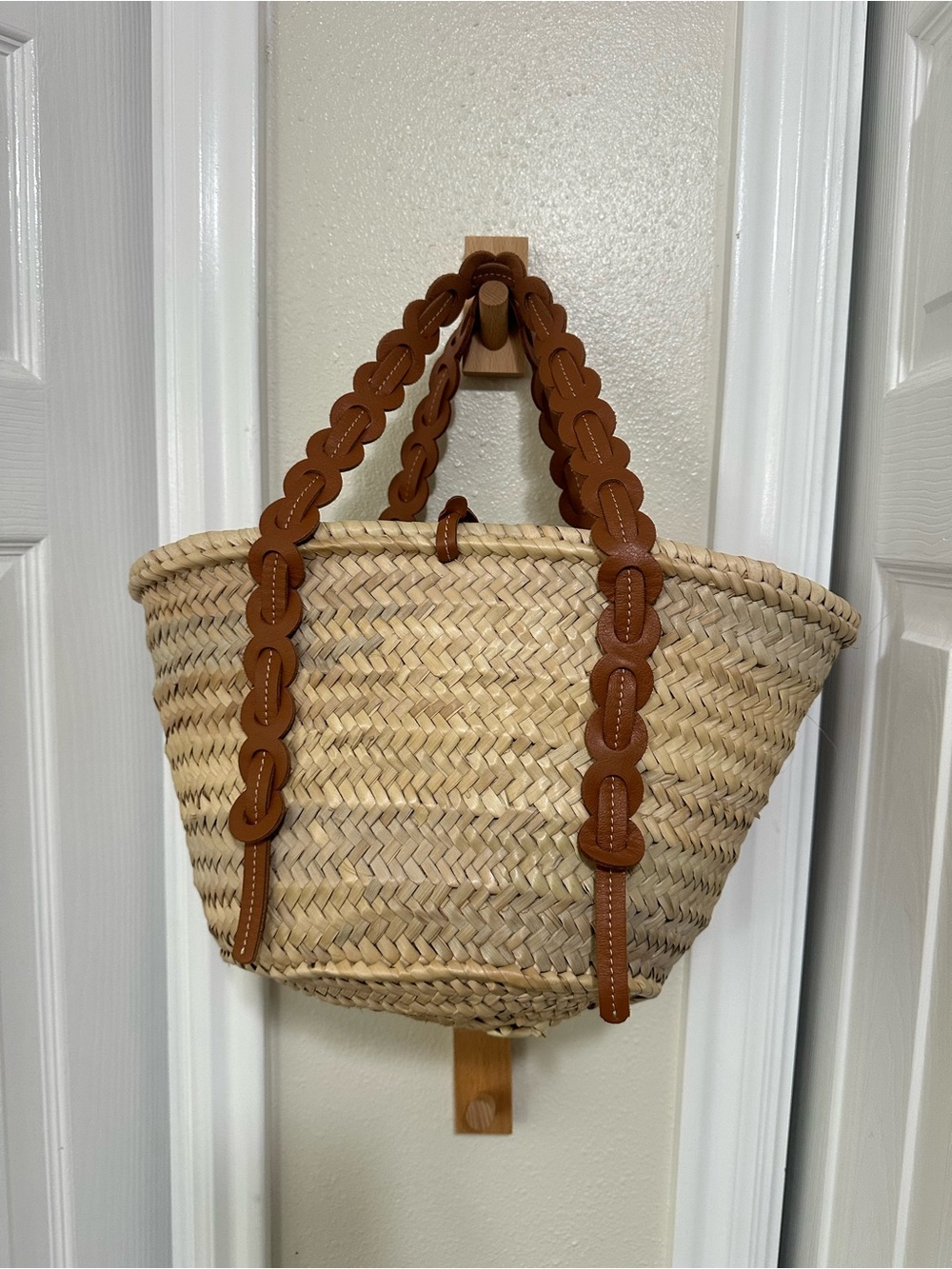 Alohas Woven Straw Tote with Brown Leather Strap